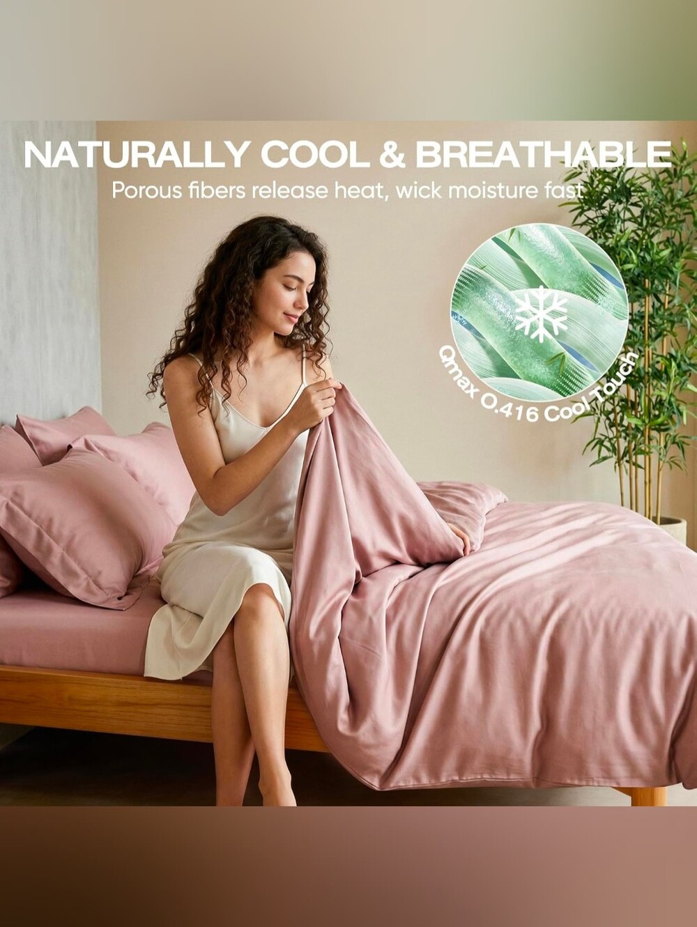 Sheets Set Queen Size - Naturally Cooling for Hot Sleepers In Blush Pink NIB - Picture 6 of 8